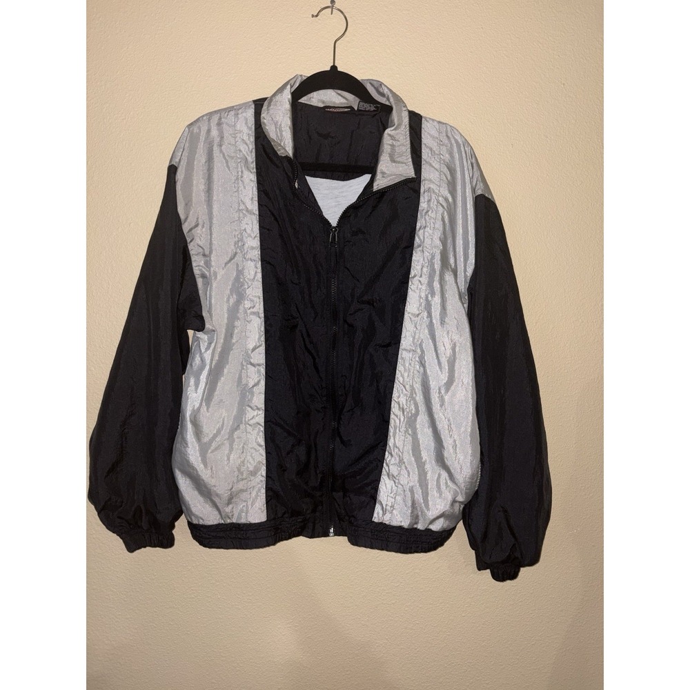 Vtg‎ Black Gray  Windbreaker Winner Sz M 90s Jacket Parachute READ